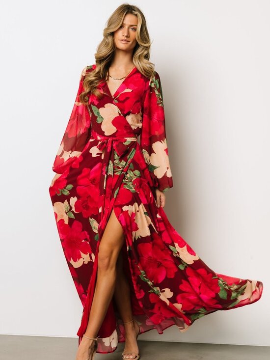 Baltic Born Dresses & Skirts - Baltic Born Katinka Wrap Maxi Dress | Burgundy Multi Floral Size SS